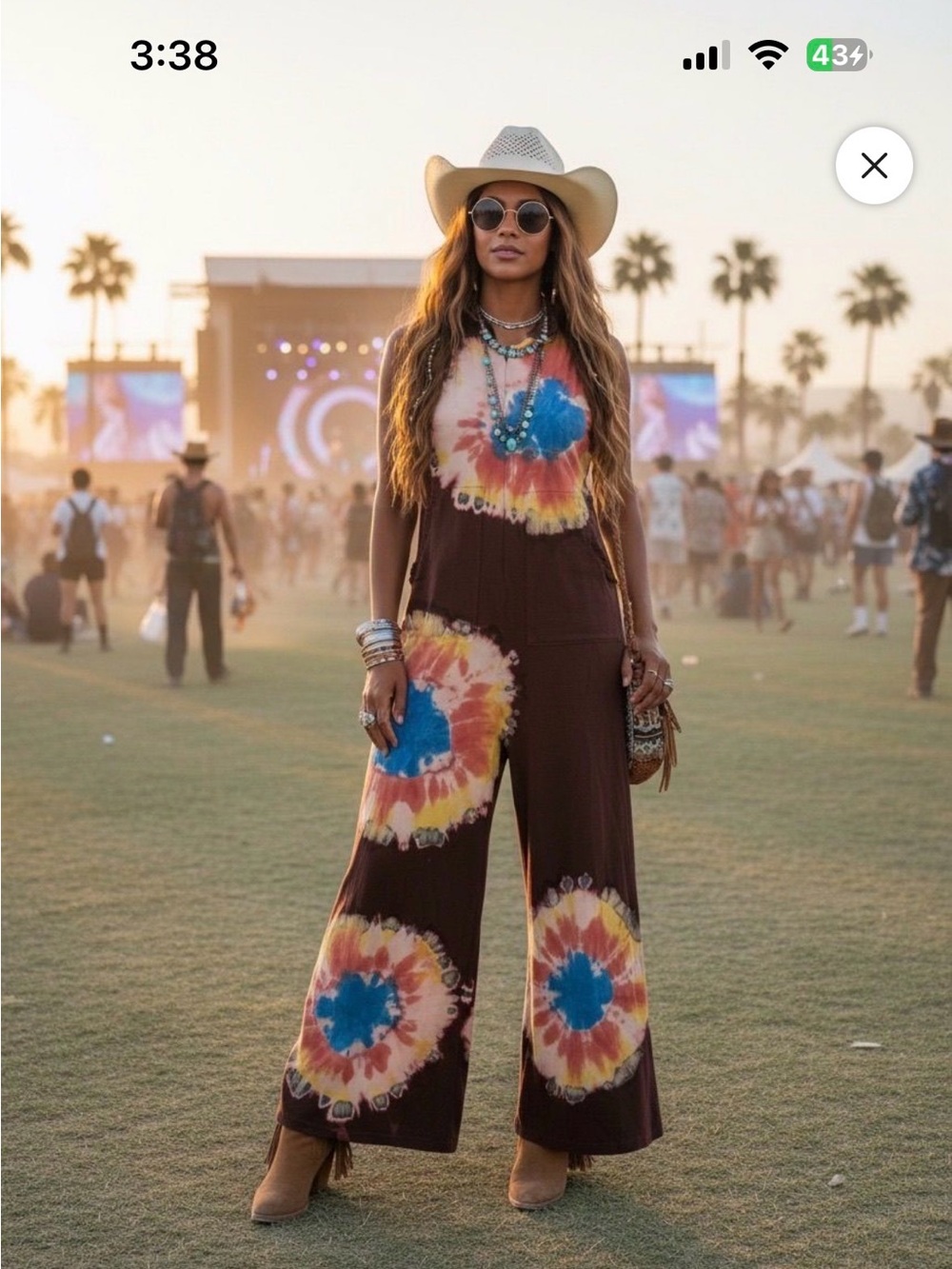 Brown Tie-Dye Wide-Leg Jumpsuit Sz M